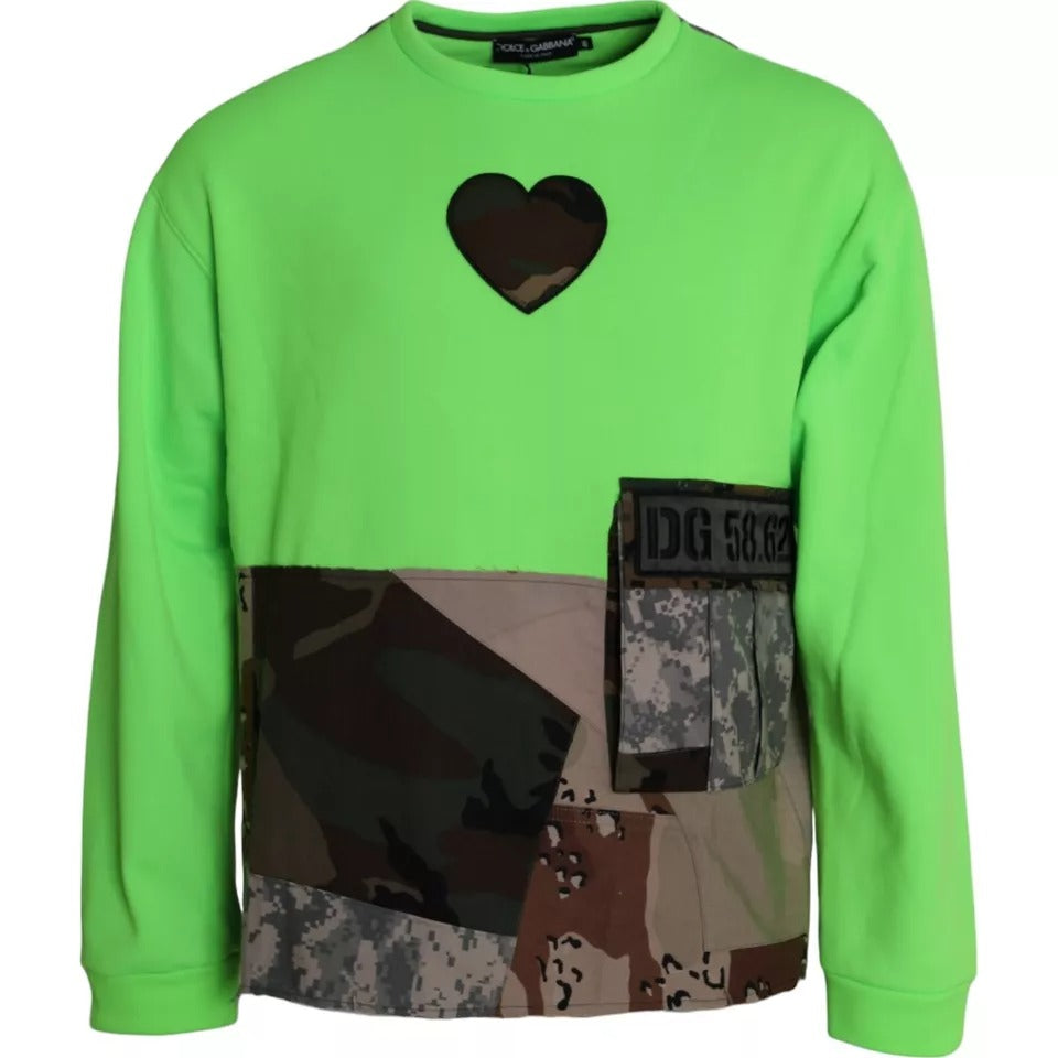 Dolce &amp; Gabbana Green Patchwork Heart Crew Neck Sweater