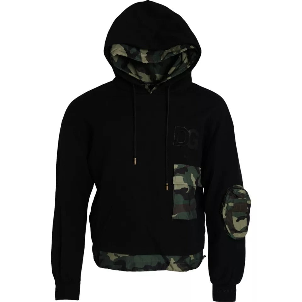 Dolce &amp; Gabbana Black Camouflage Hooded Sweatshirt