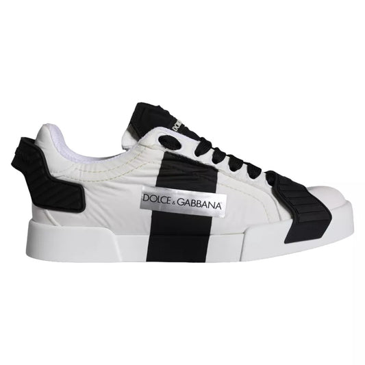 Dolce &amp; Gabbana White Black Leather Low Top Women's Sneakers Shoes