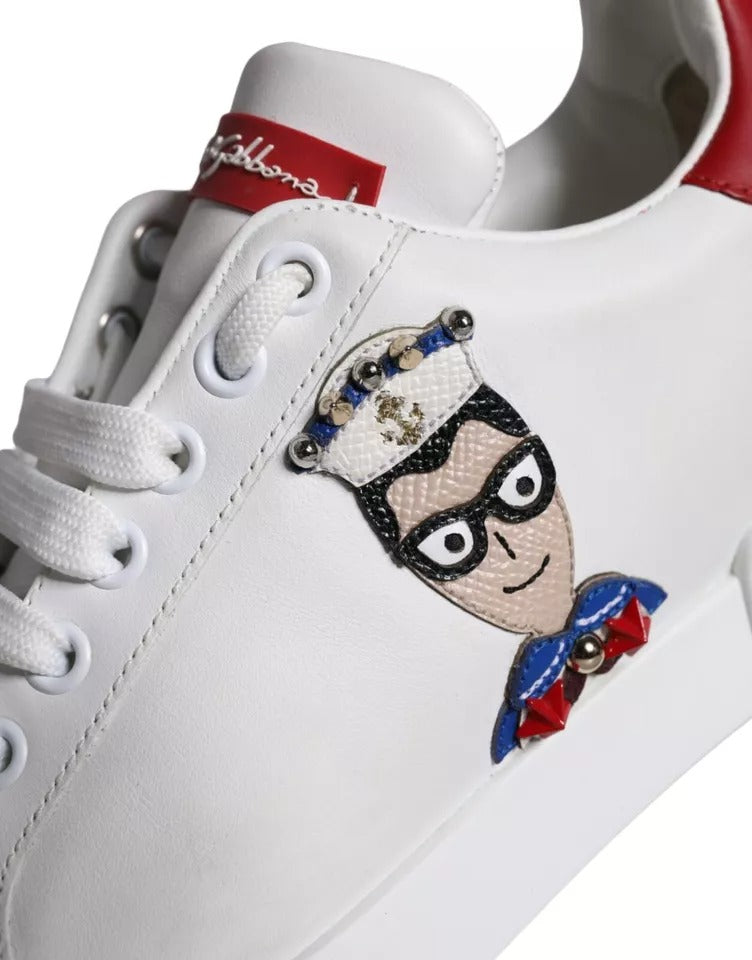 Dolce &amp; Gabbana White Patch Calfskin Nappa Portofino Sneakers Shoes