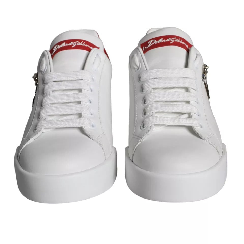 Dolce &amp; Gabbana White Patch Calfskin Nappa Portofino Sneakers Shoes