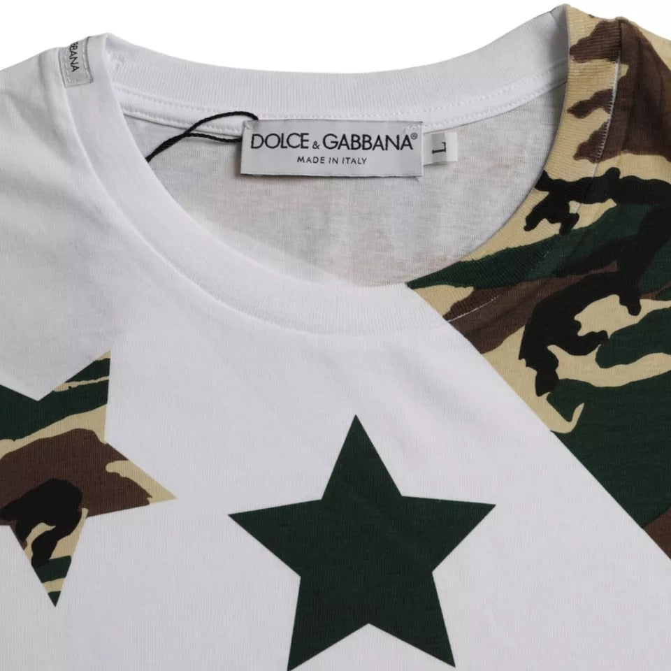 Dolce &amp; Gabbana White Camouflage Stars Crew Neck Men's T-Shirt