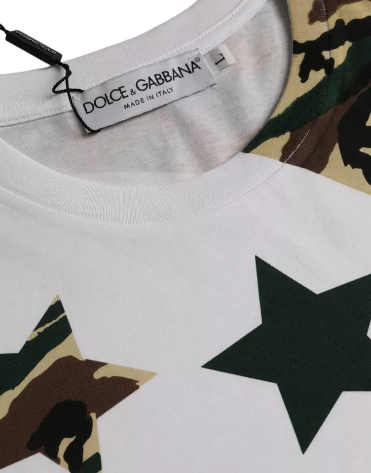 Dolce &amp; Gabbana White Camouflage Stars Crew Neck Men's T-Shirt