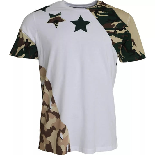 Dolce &amp; Gabbana White Camouflage Stars Crew Neck Miesten T-paita