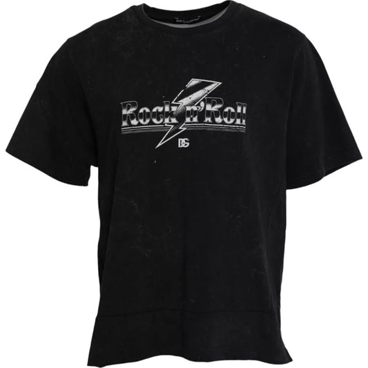 Dolce & Gabbana Schwarzes T-Shirt mit Rundhalsausschnitt aus Baumwolle mit Grafikdruck