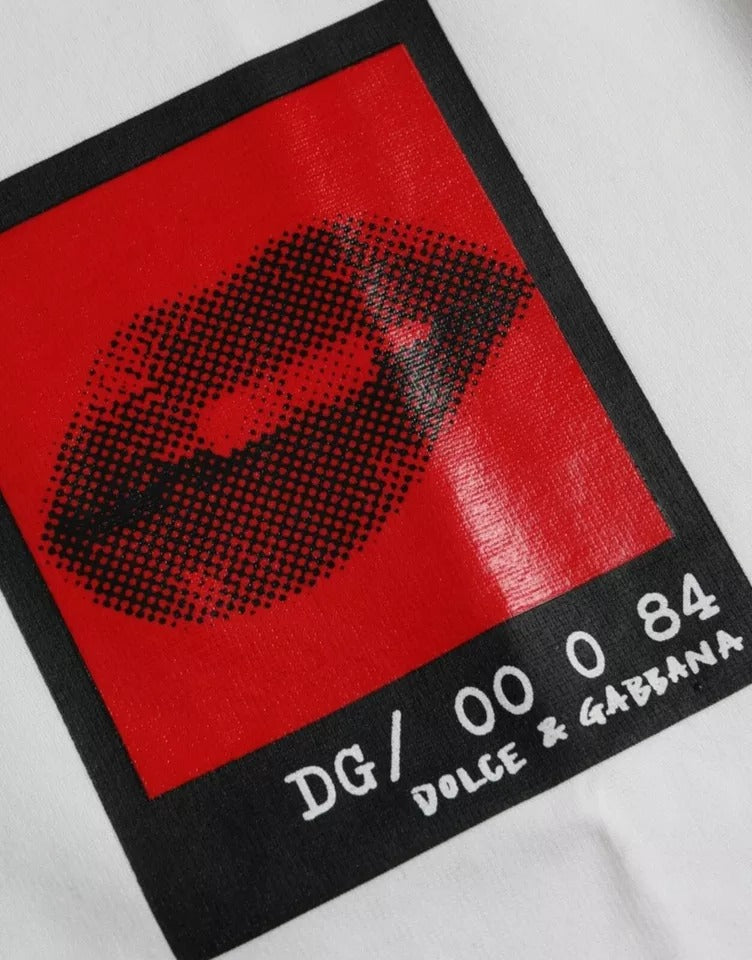 Dolce &amp; Gabbana White Cotton T-Shirt with Red Lips for Men