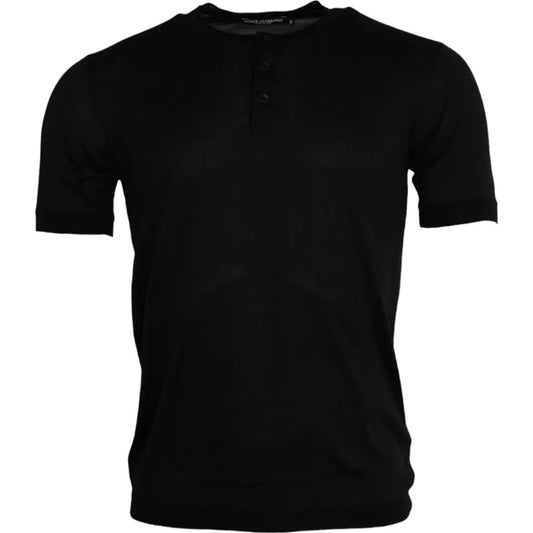 Dolce &amp; Gabbana Black Silk Crew Neck lyhythihainen T-paita