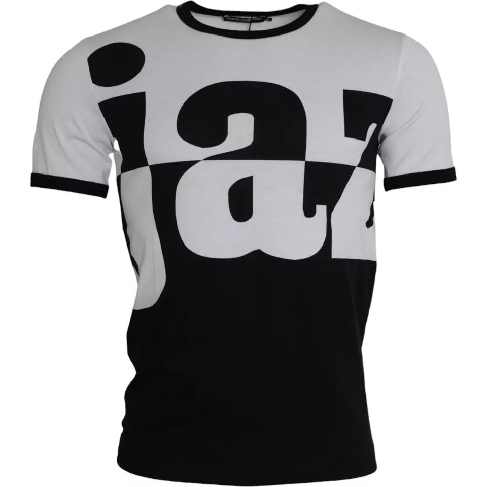 Dolce &amp; Gabbana Black White Jazz Print Cotton Short Sleeve T-Shirt