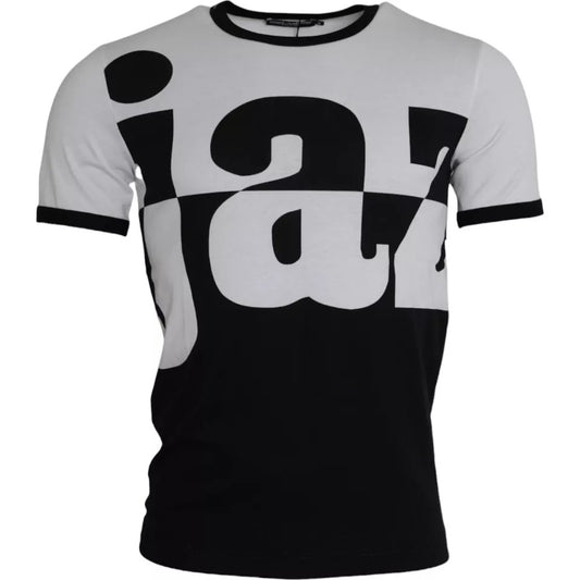 Dolce &amp; Gabbana Black White Jazz Print Cotton Lyhythihainen T-paita