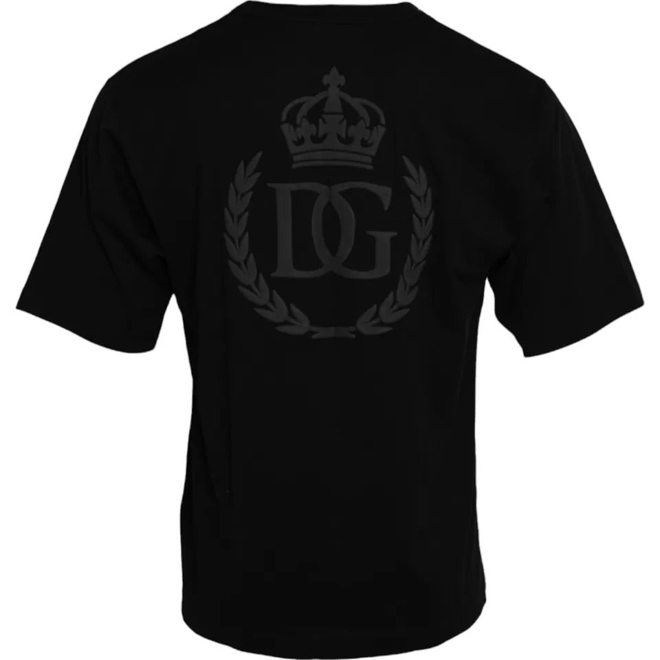 Dolce &amp; Gabbana Black cotton crew neck T-shirt with embossed logo