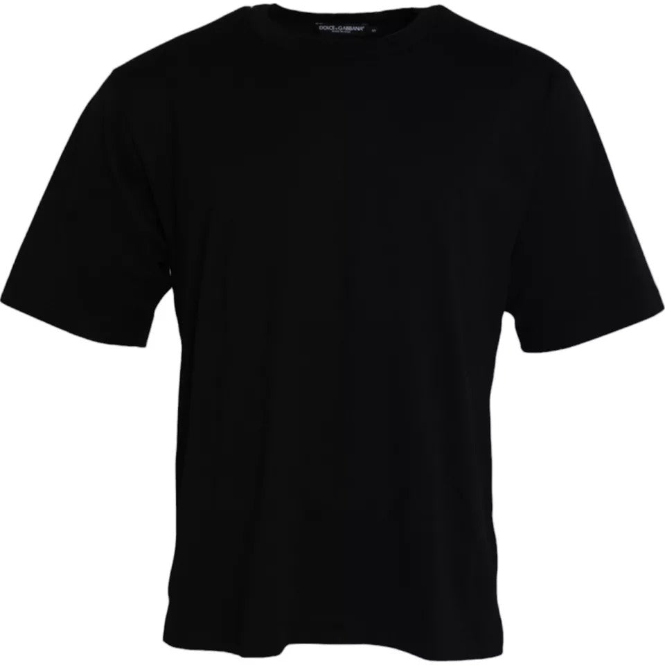 Dolce &amp; Gabbana Black cotton crew neck T-shirt with embossed logo