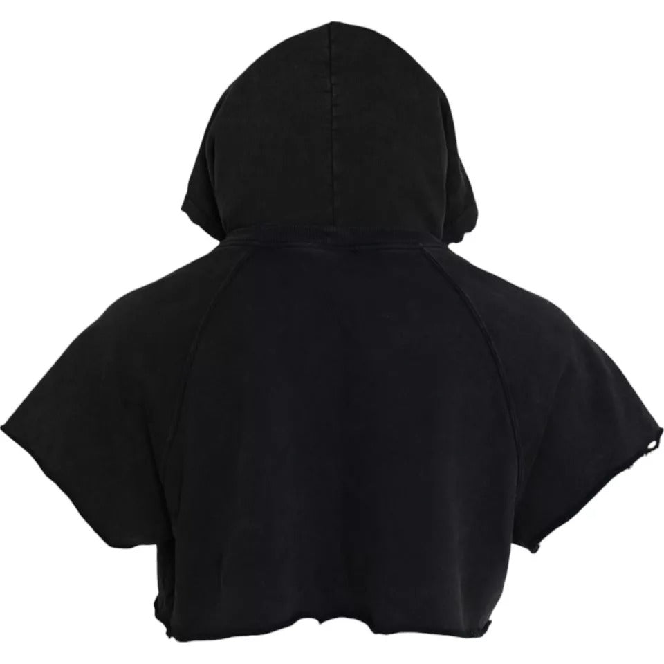 Dolce &amp; Gabbana Black Cotton Hooded T-Shirt with Short Sleeves