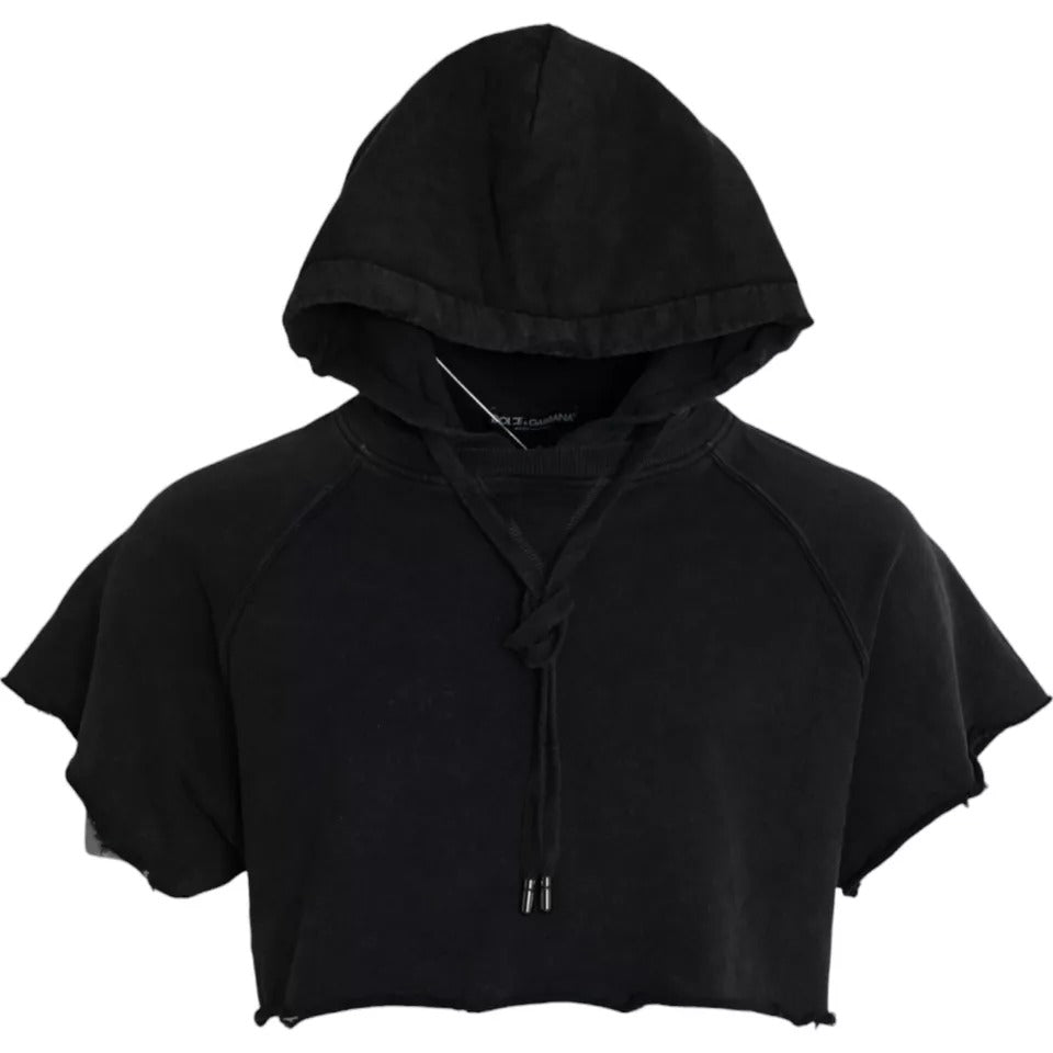 Dolce &amp; Gabbana Black Cotton Hooded T-Shirt with Short Sleeves