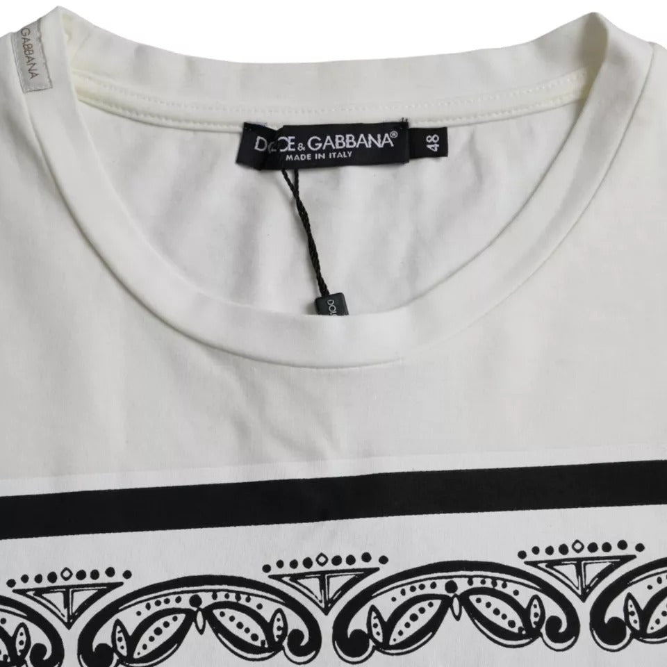 Dolce &amp; Gabbana White Bandana Print Cotton Short Sleeve Men T-Shirt