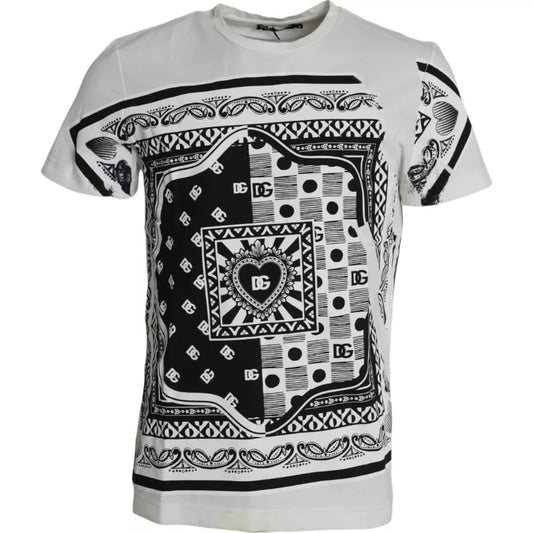 Dolce &amp; Gabbana White Bandana Print Cotton Lyhythihainen Miesten T-paita