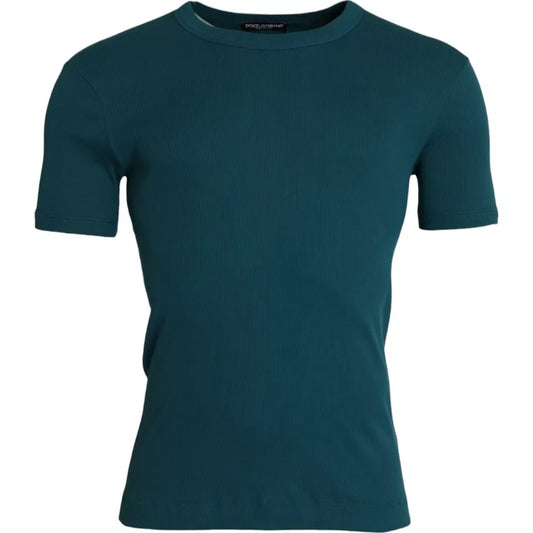 Dolce & Gabbana Blau Grün Baumwolle Rundhals T-Shirt mit kurzen Ärmeln