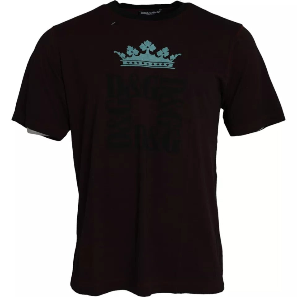 Dolce &amp; Gabbana cotton T-shirt with burgundy crown print and round neck