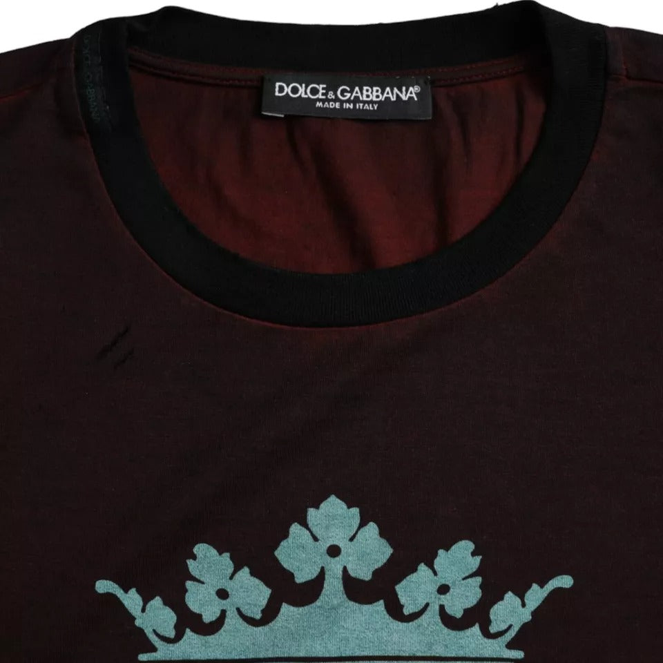 Dolce &amp; Gabbana cotton T-shirt with burgundy crown print and round neck