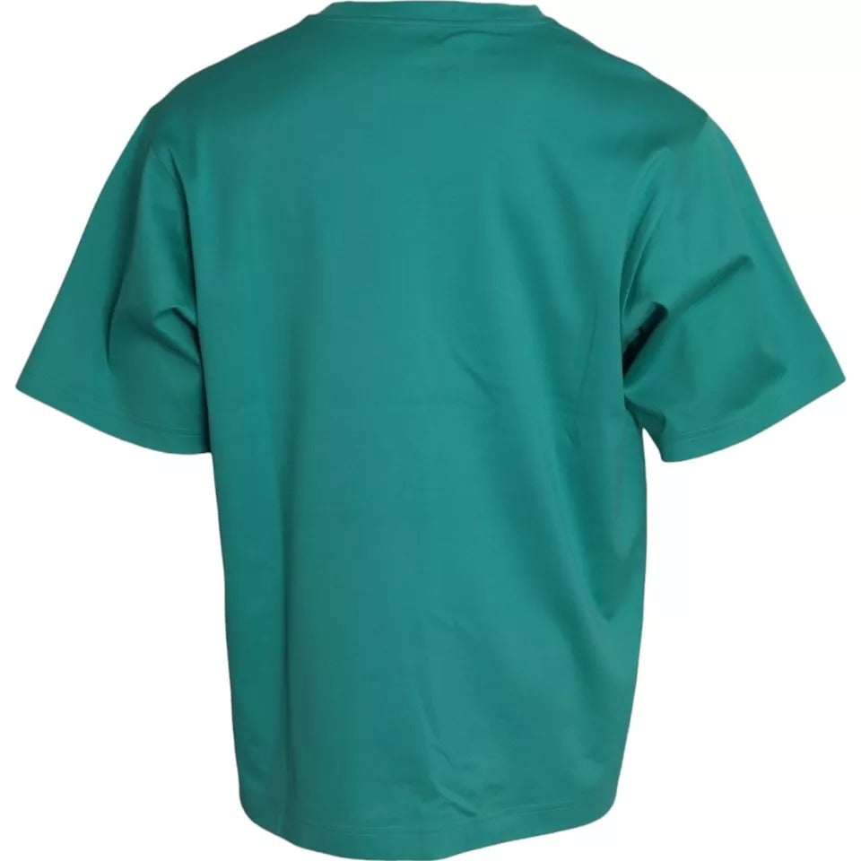 Dolce &amp; Gabbana Green Logo Patch Crew Neck Cotton T-Shirt