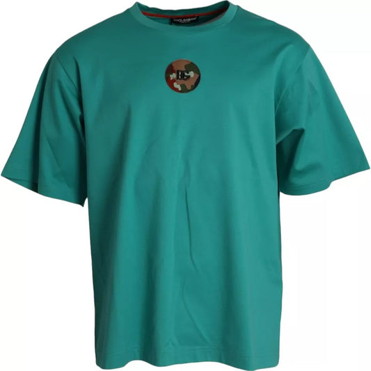 Dolce &amp; Gabbana Green Logo Patch Crew Neck -puuvillainen T-paita