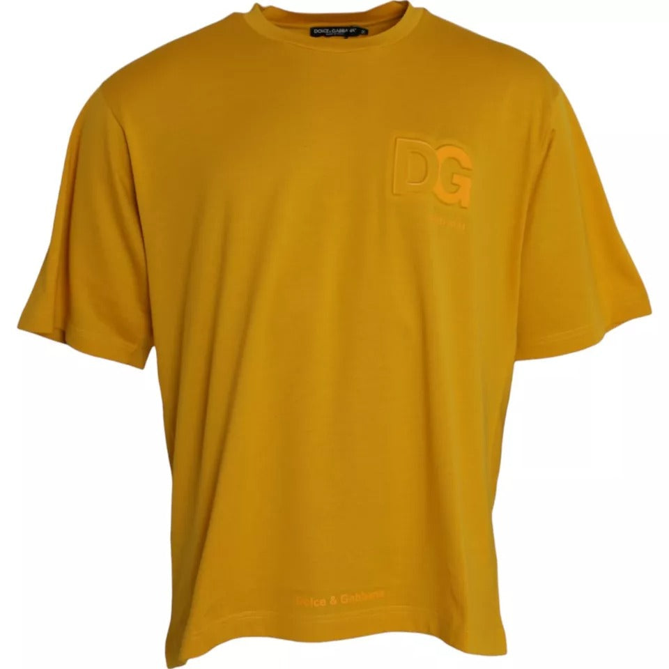 Dolce &amp; Gabbana Dark Yellow Logo Cotton Crew Neck T-Shirt