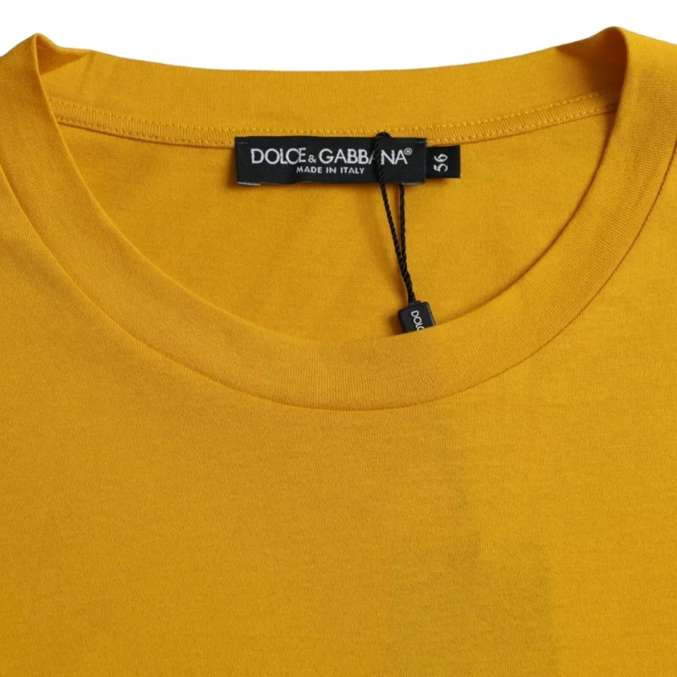 Dolce &amp; Gabbana Dark Yellow Logo Cotton Crew Neck T-Shirt