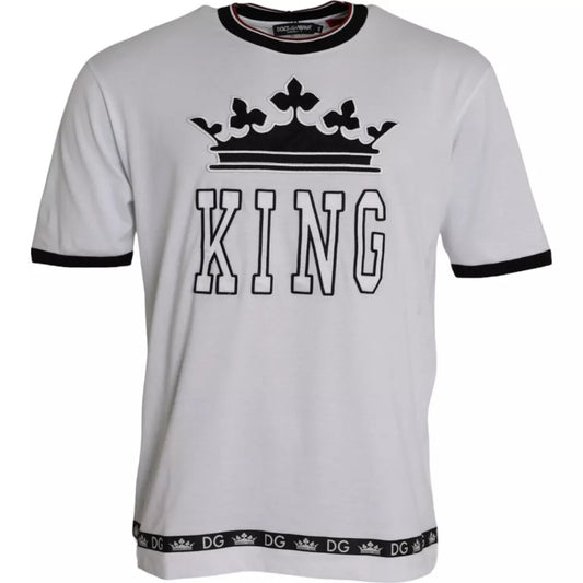 Dolce & Gabbana Weißes Crown King Baumwoll-T-Shirt mit Rundhalsausschnitt für Männer