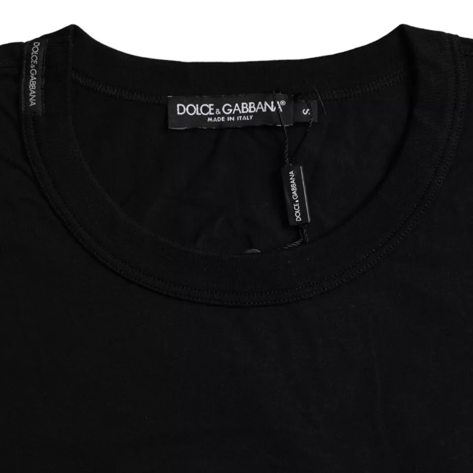 Dolce &amp; Gabbana Black cotton crew neck T-shirt with embossed logo