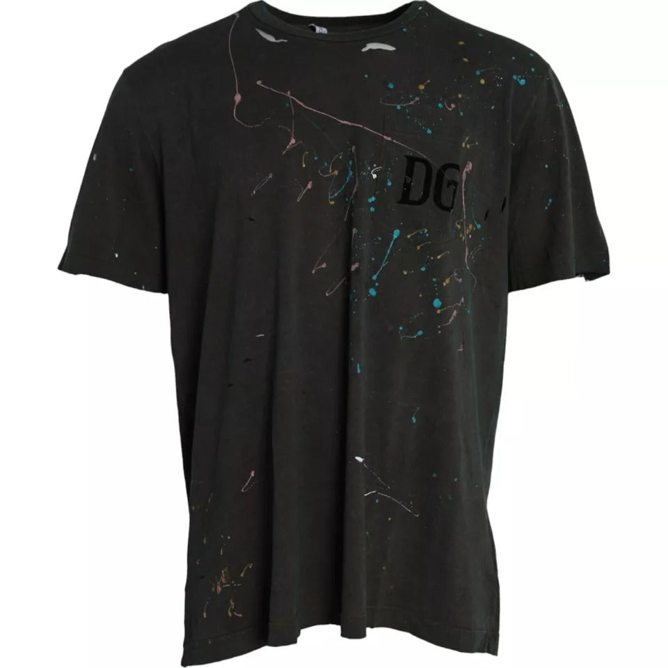 Dolce &amp; Gabbana Grey cotton round neck T-shirt with splashes of colour