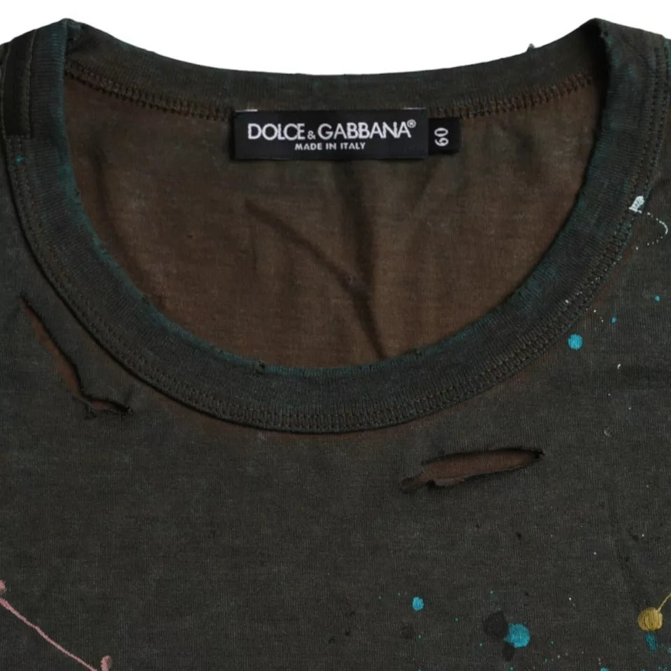 Dolce &amp; Gabbana Grey cotton round neck T-shirt with splashes of colour