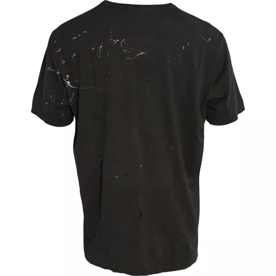 Dolce &amp; Gabbana Grey cotton round neck T-shirt with splashes of colour