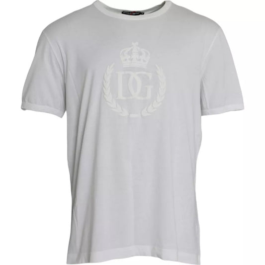 Dolce &amp; Gabbana White cotton crew neck T-shirt with embossed logo