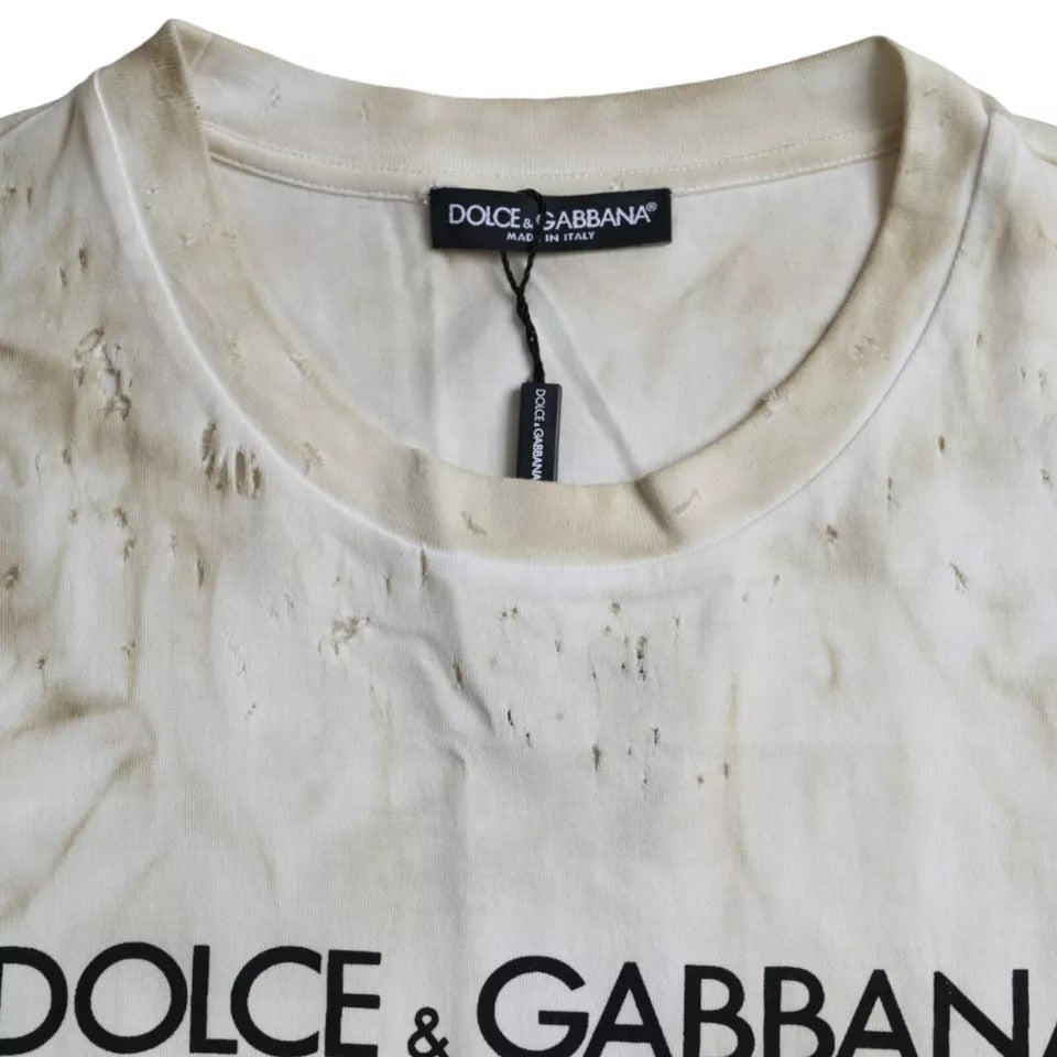 Dolce &amp; Gabbana luonnonvalkoinen puuvillainen Crew Neck T-paita