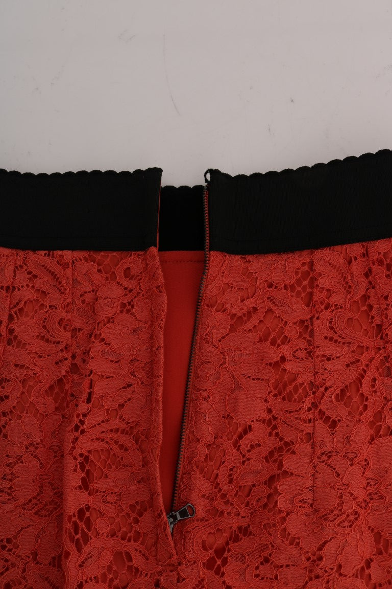 Dolce &amp; Gabbana Orange Macrame Lace Pencil Skirt