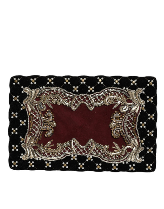 Dolce &amp; Gabbana Bordeaux Black Velvet Gold Frame Clutch-iltalaukku