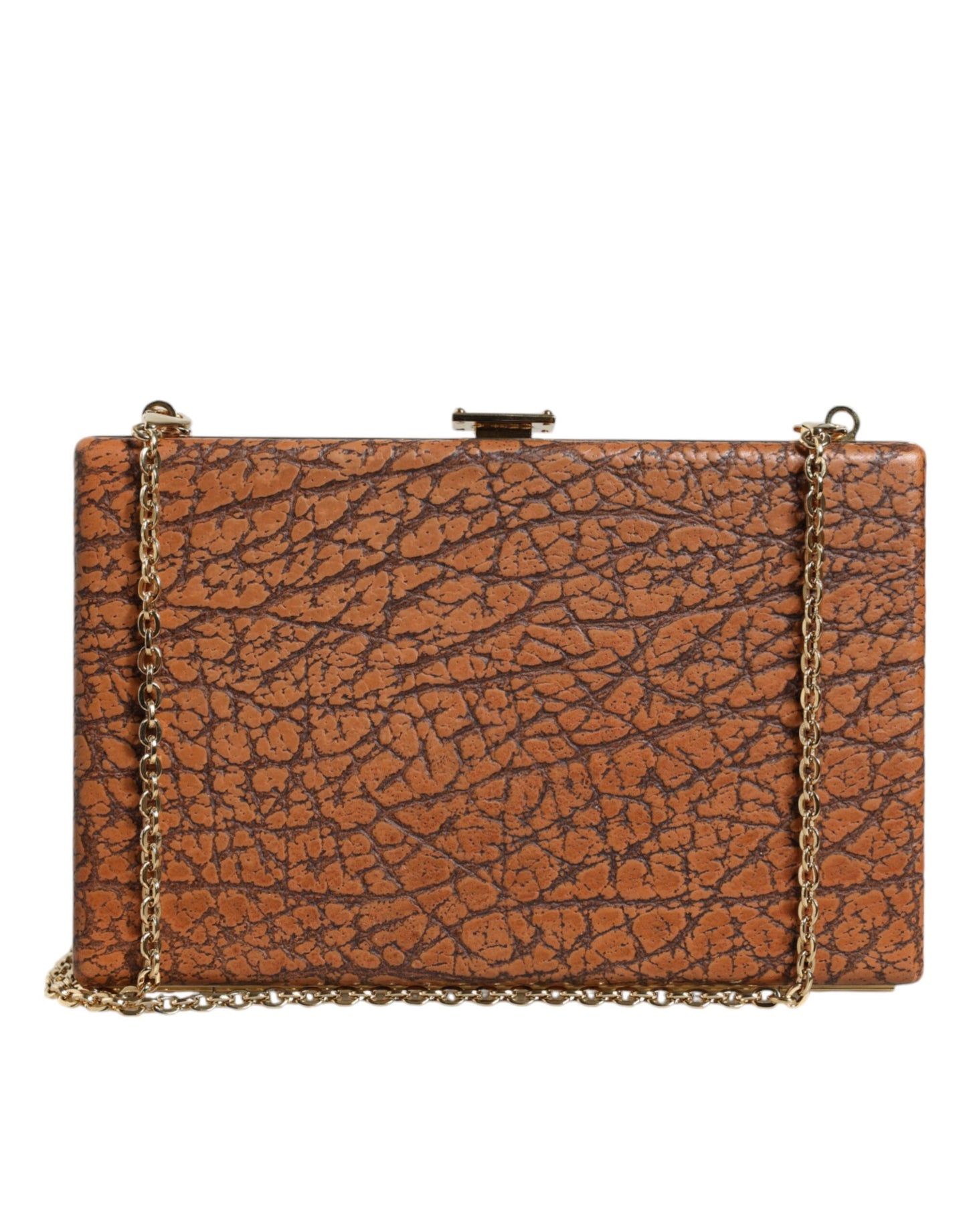 Dolce & Gabbana Braunes Leder Goldrahmen Clutch Mini Crossbody Tasche