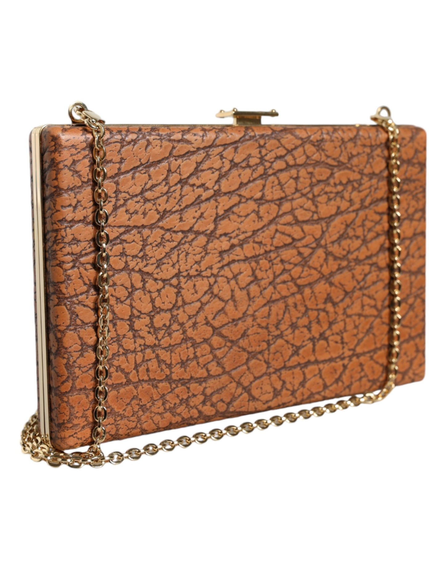 Dolce & Gabbana Braunes Leder Goldrahmen Clutch Mini Crossbody Tasche