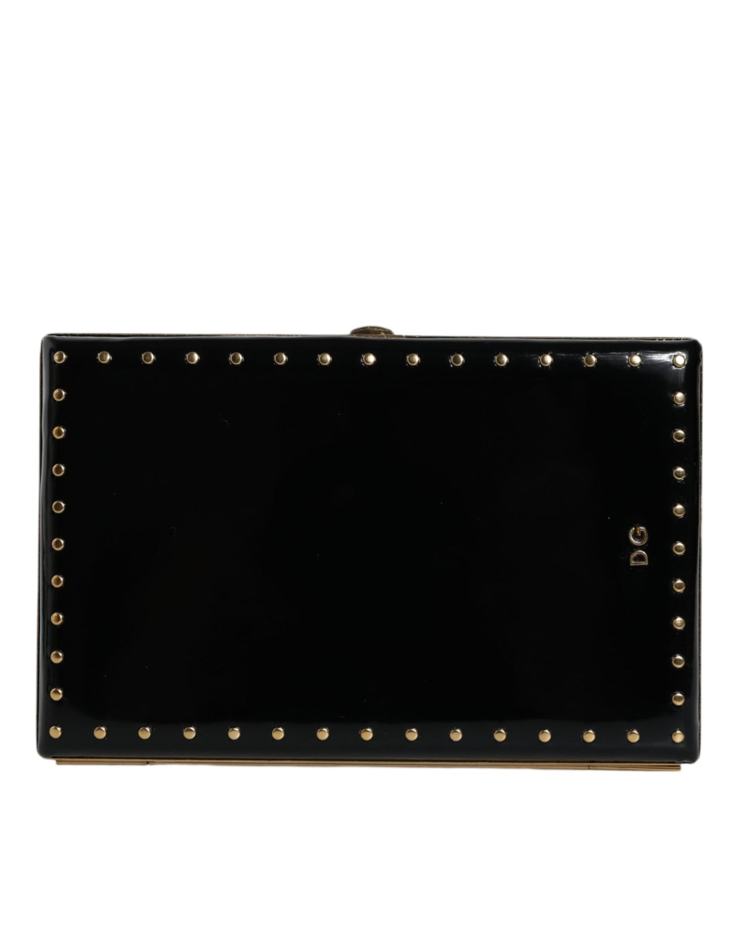 Dolce & Gabbana Schwarzes Leder Nieten Goldrahmen Clutch Abendtasche Tasche