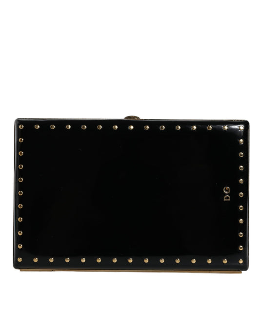 Dolce & Gabbana Schwarzes Leder Nieten Goldrahmen Clutch Abendtasche Tasche