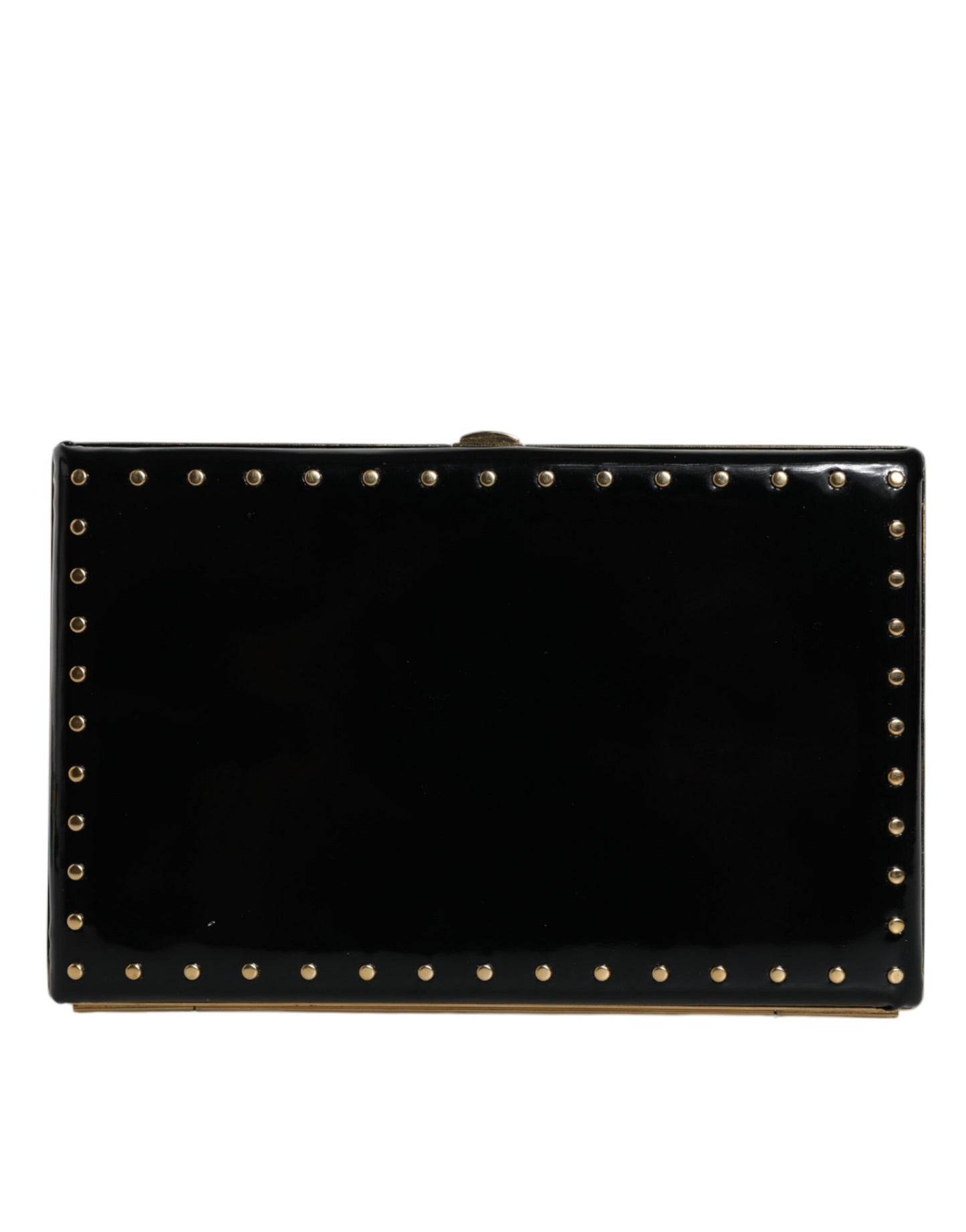 Dolce & Gabbana Schwarzes Leder Nieten Goldrahmen Clutch Abendtasche Tasche