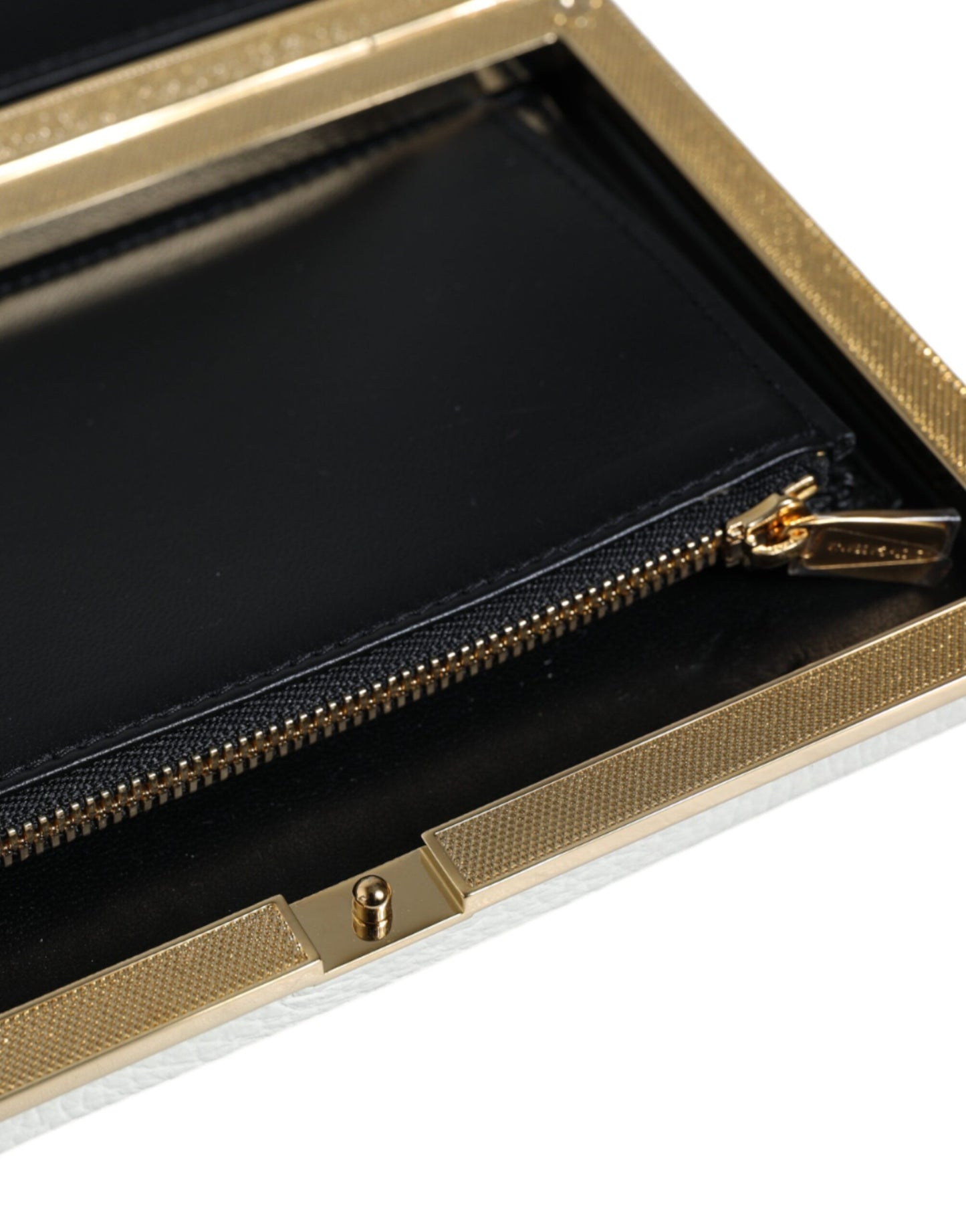 Dolce & Gabbana Weißes Leder Goldrahmen Clutch Abend Party Handtasche