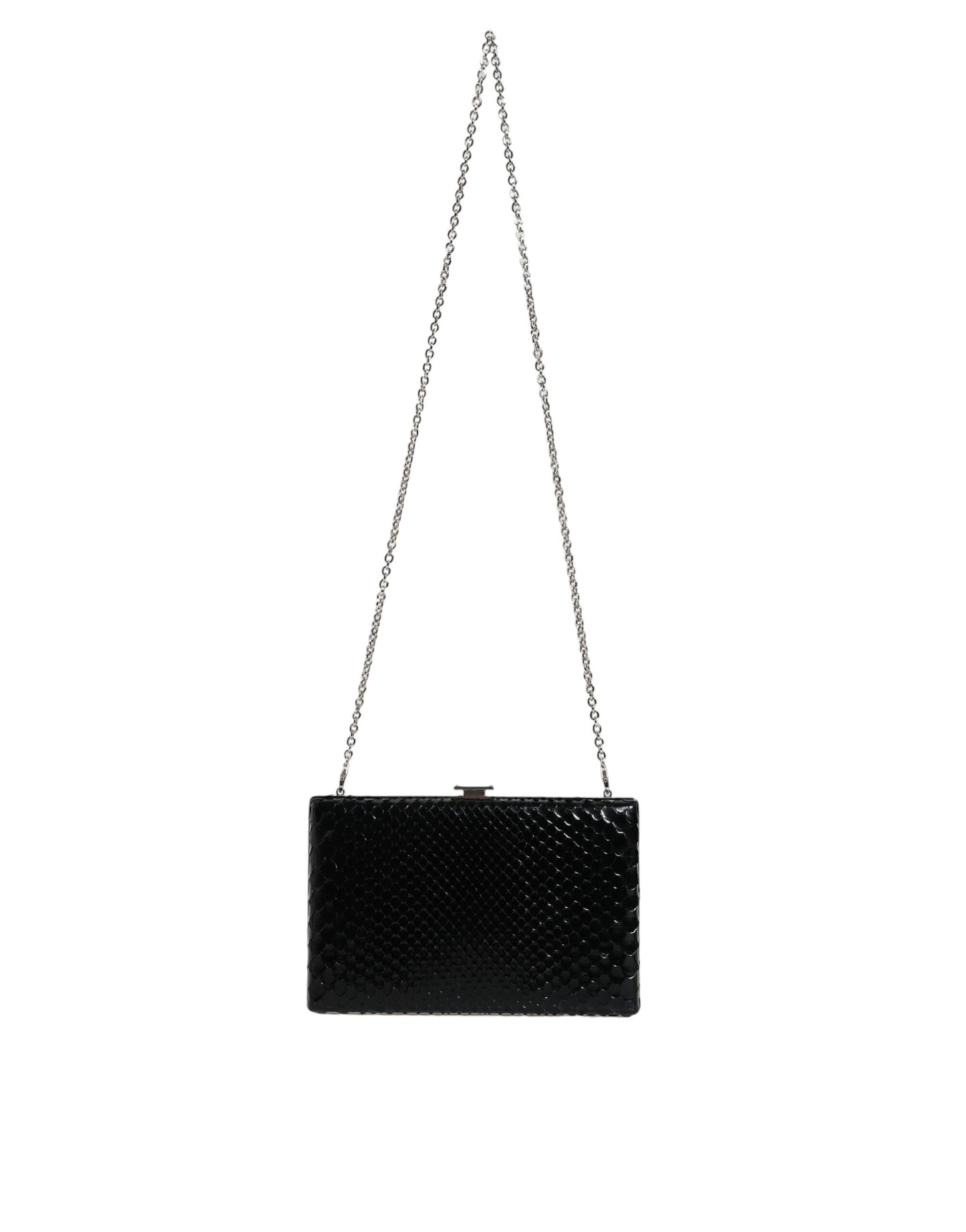 Dolce & Gabbana Schwarzes Leder Silberrahmen Clutch Mini Crossbody Tasche