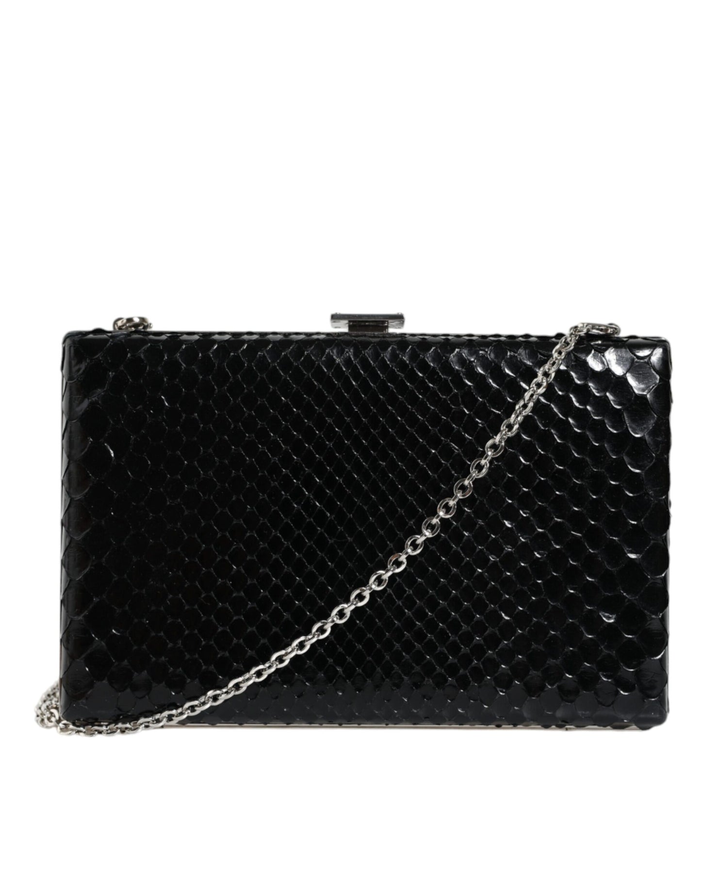 Dolce & Gabbana Schwarzes Leder Silberrahmen Clutch Mini Crossbody Tasche