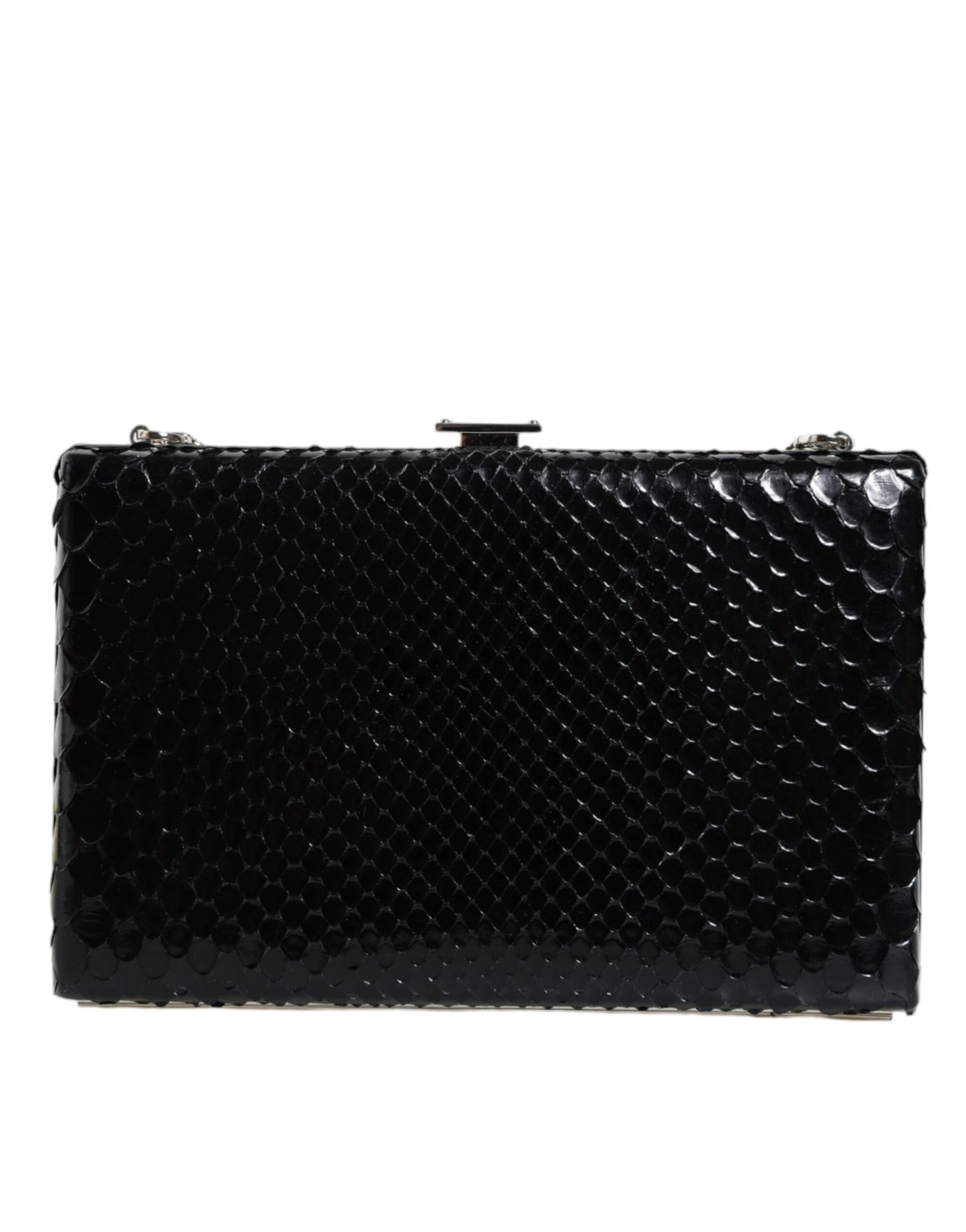 Dolce & Gabbana Schwarzes Leder Silberrahmen Clutch Mini Crossbody Tasche