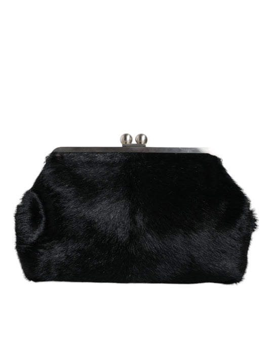 Dolce &amp; Gabbana Black Fur käsilaukku Clutch kukkaro pussilaukku