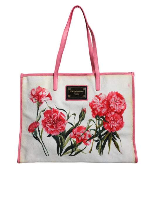 Dolce &amp; Gabbana White Canvas Rose -kirjonta naisten ostoskassi