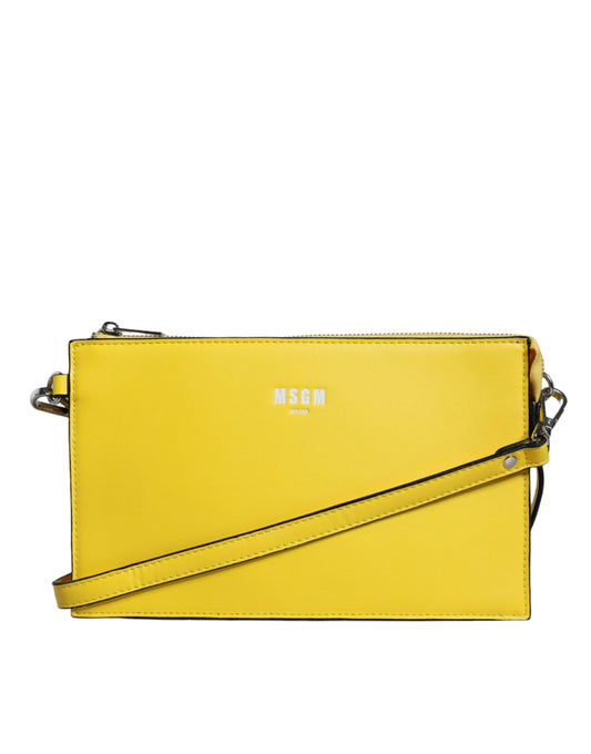 MSGM keltainen nahkalogo Crossbody Sling olkalaukku