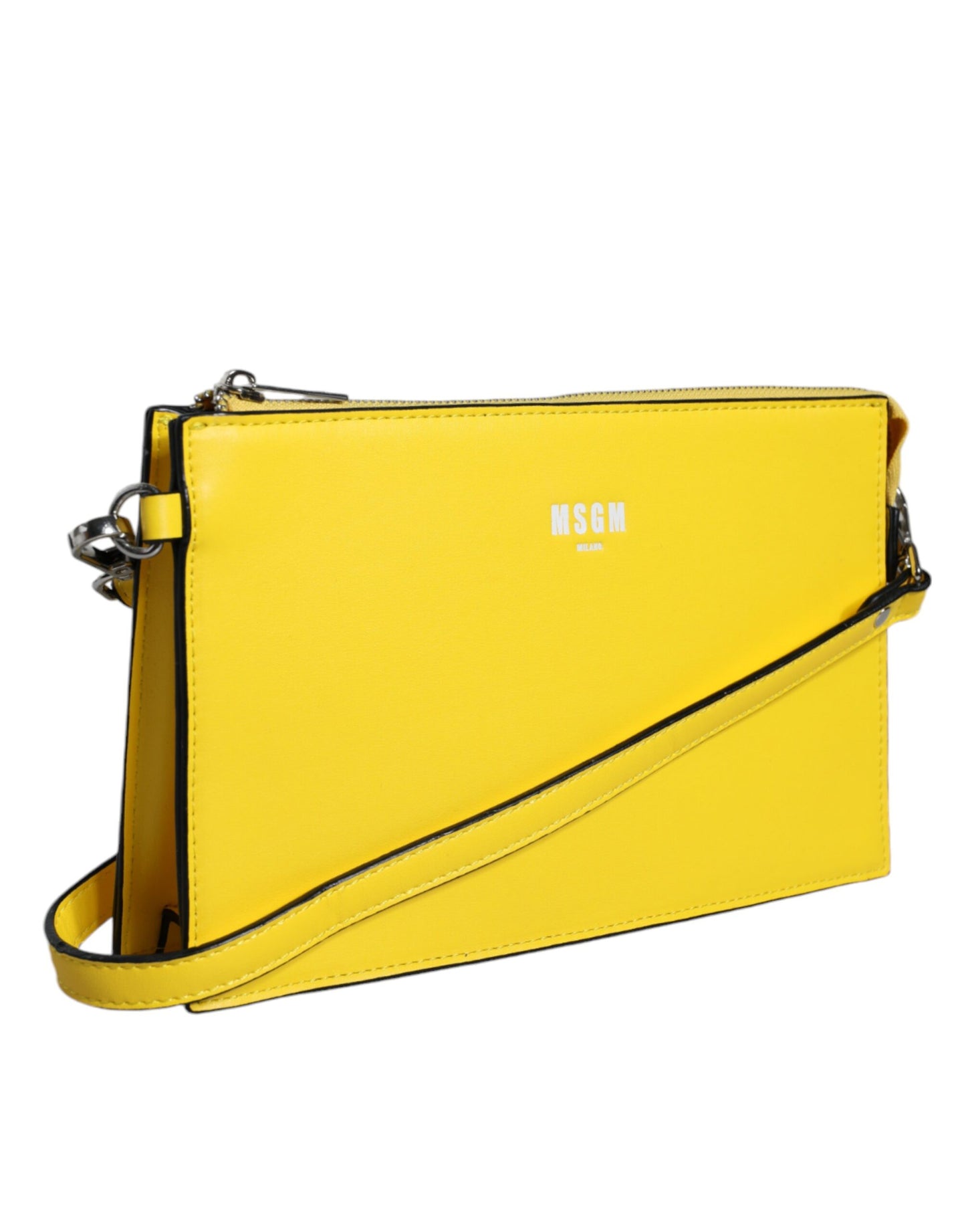 MSGM Yellow Leather Logo Crossbody Sling Shoulder Bag