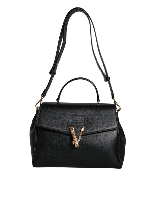 Versace Black Top Handle Rakeinen vasikannahkainen Crossbody laukku