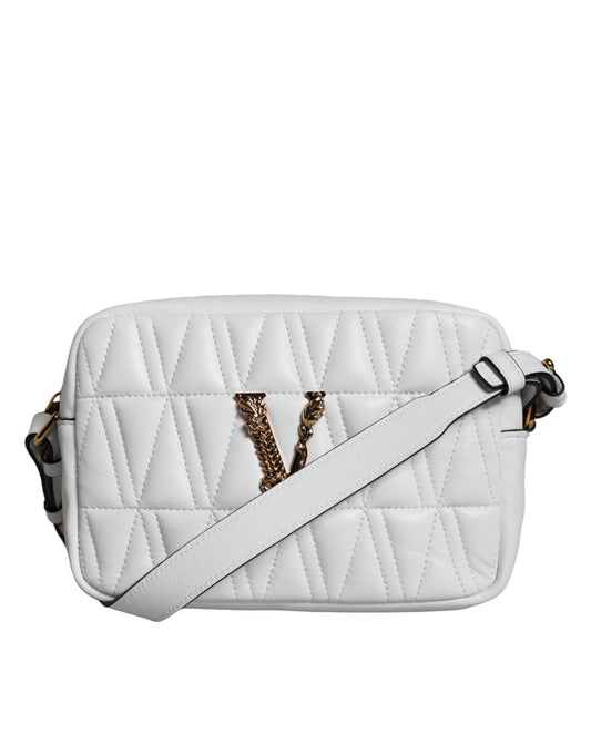 Versace valkoinen tikattu Nappanahka Crossbody olkalaukku